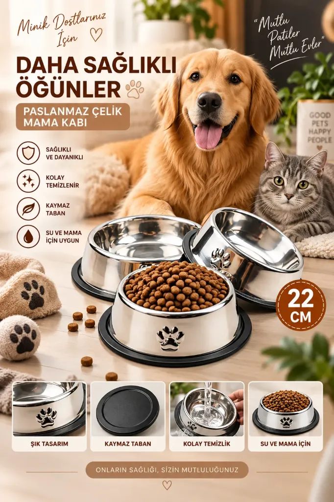 Kedi&Köpek Çelik Mama Kabı 22 Cm *100