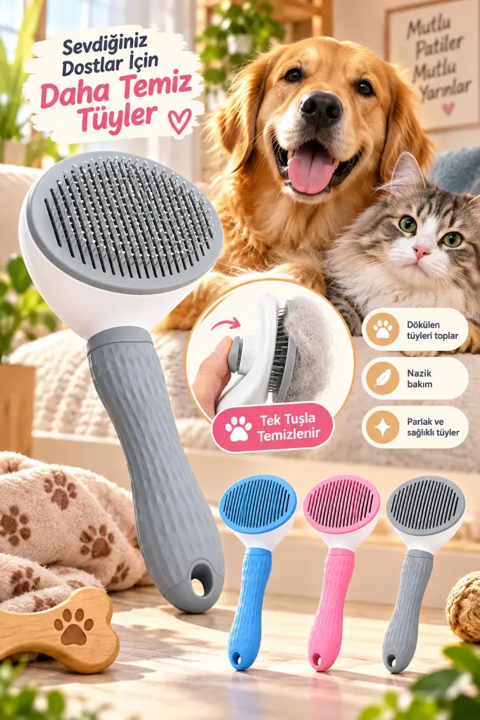 Kedi&Köpek Tuşlu Tarak Büyük Boy 3 Renk