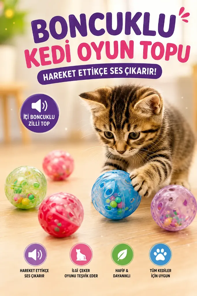 Plastik Kedi Oyun Topu 6 Lı Set *240