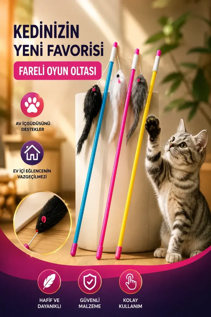 Plastic Cat Play Wand with Mouse *480