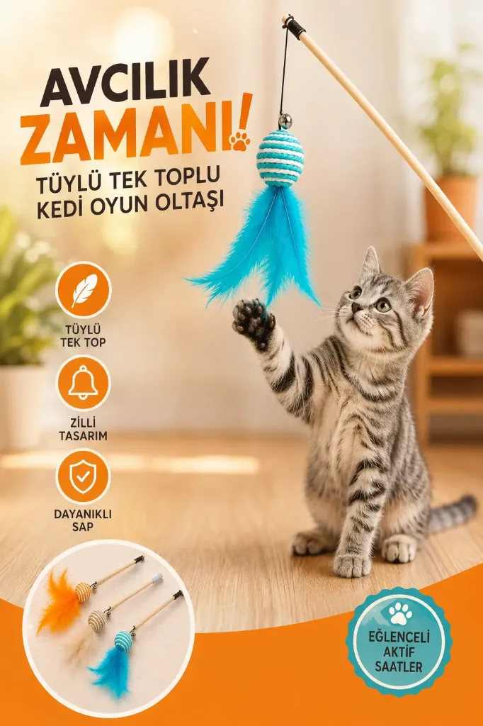 Plastic Cat Play Wand with Feather Ball *480